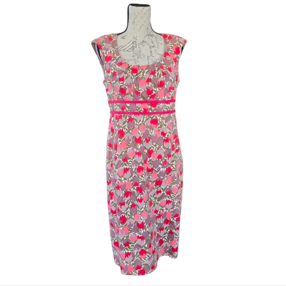 Boden Valentine Floral Tulip Red Beige Sleeveless Sheath Dress 8